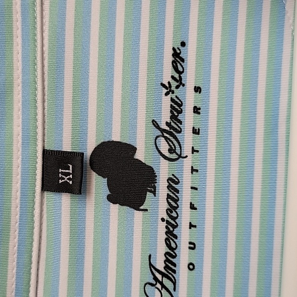 American Strutter Blue, Green, White Stripe Polo Shirt XL mens Golf Performance - Picture 3 of 5